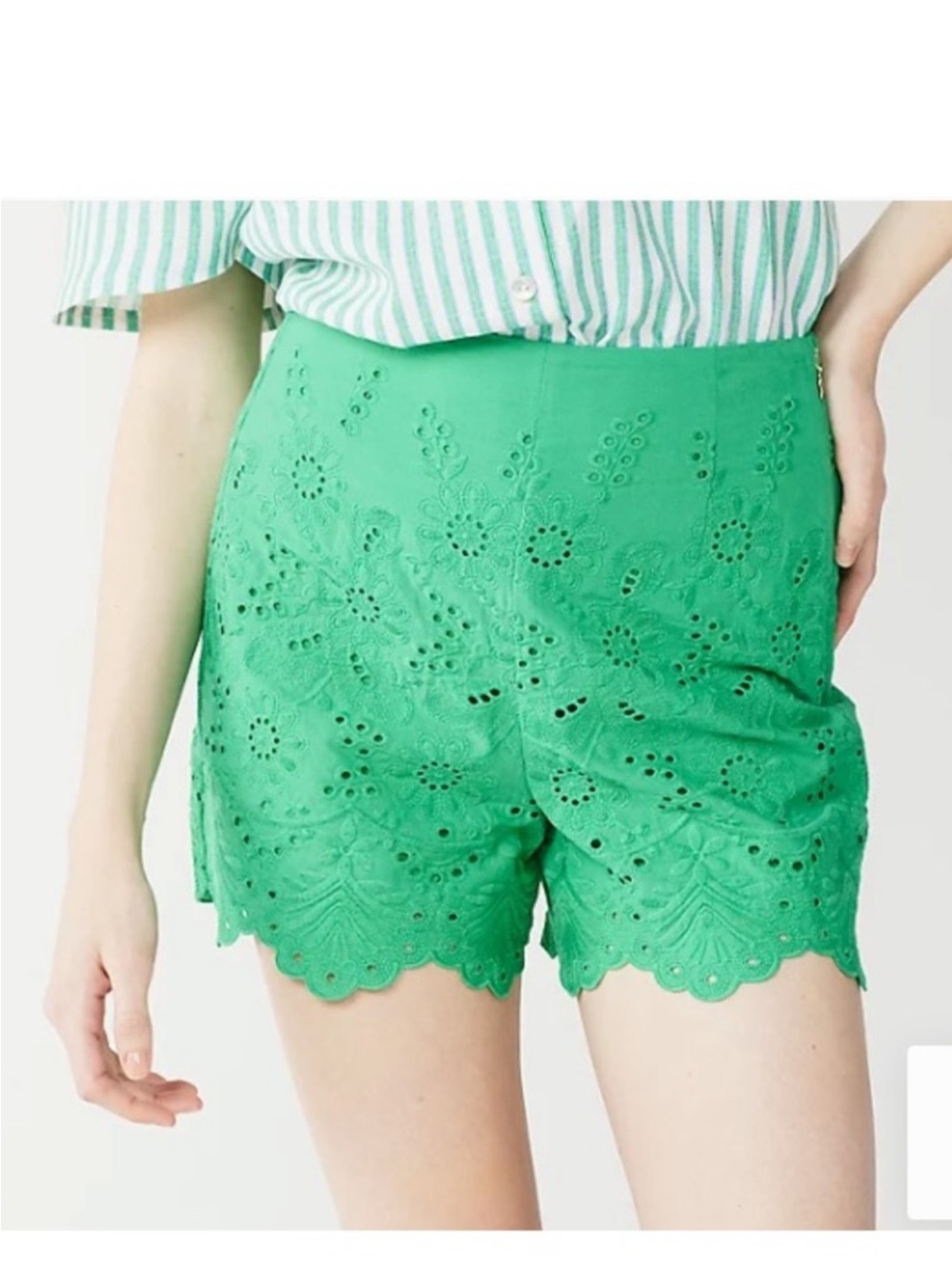 Draper James Emerald Eyelet High-Waist Scalloped Shorts
